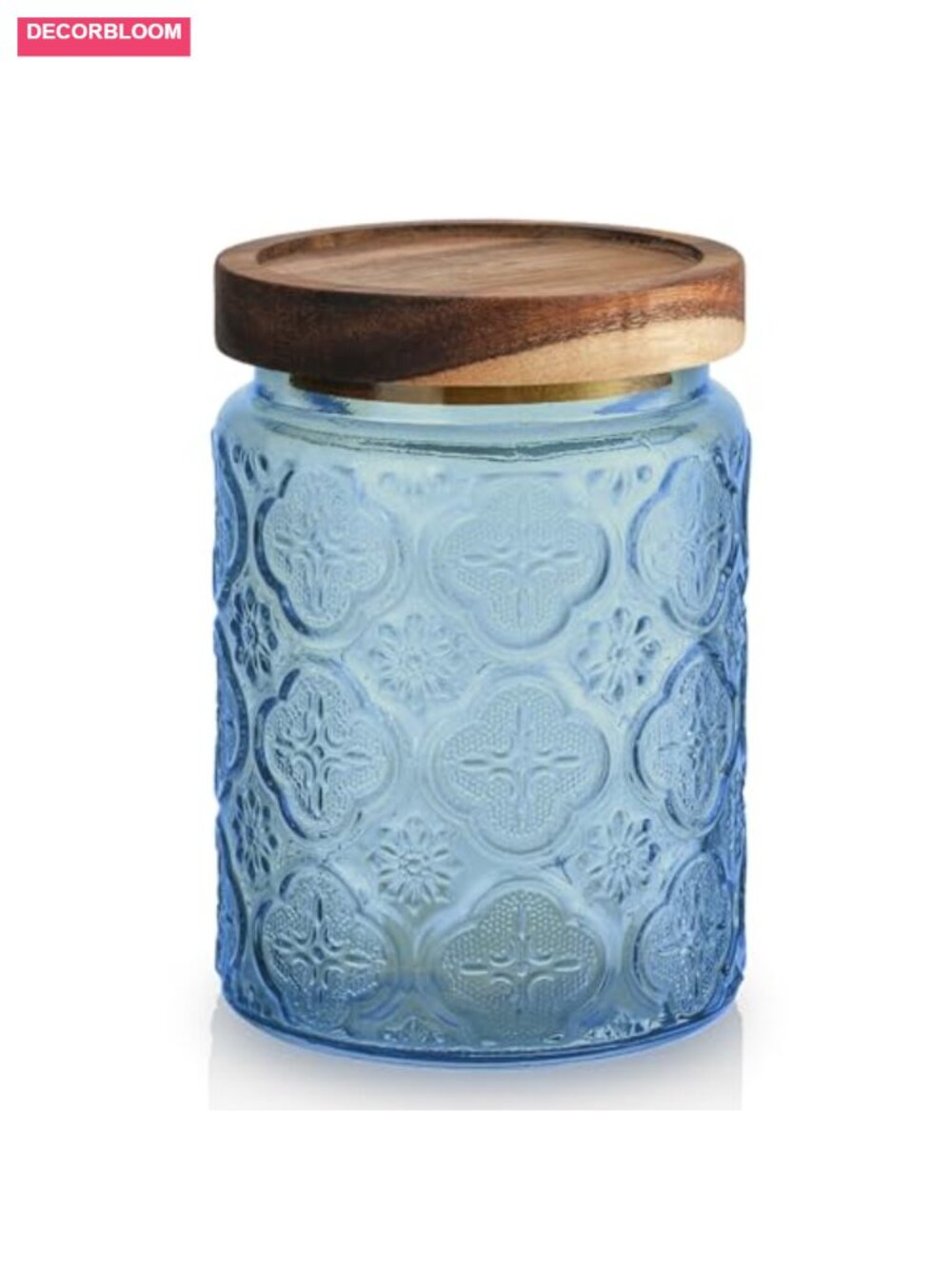 Embossed Glass Mason Jar Airtight Wooden Lid 24oz Food Storage Canister